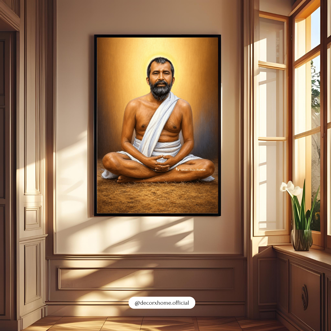Sri Ramakrishna Paramahamsa Spiritual Wall Art with Frame – Meditation Portrait for Home & Temple Decor