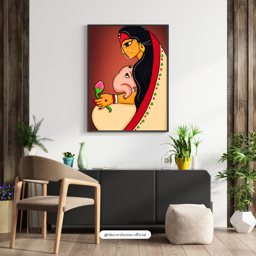 Mother & Child Folk Art Poster | Indian Traditional Wall Art by Decorxhome