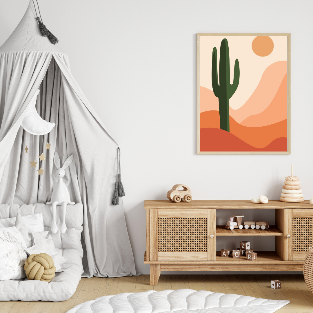 Sunset Cactus Desert – Boho Framed Wall Art Print for Living Room, Bedroom & Office Decor