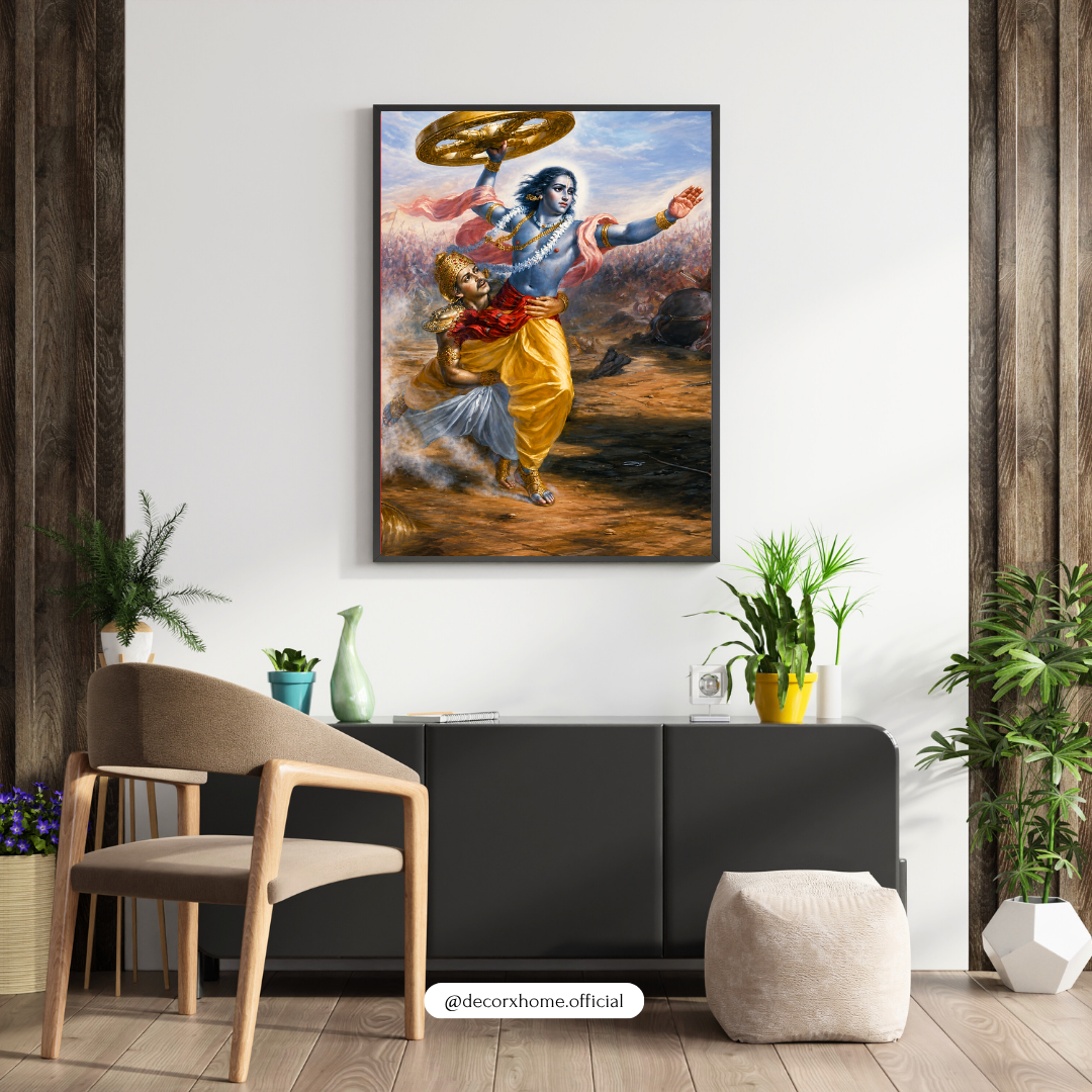 Lord Krishna Protecting Arjuna Wall Art Poster | Mahabharata Divine Warrior Canvas Print