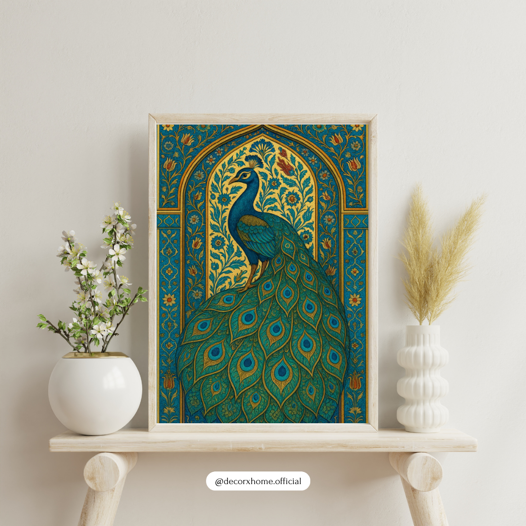 Royal Peacock Archway Poster – Traditional Indian Art Wall Decor