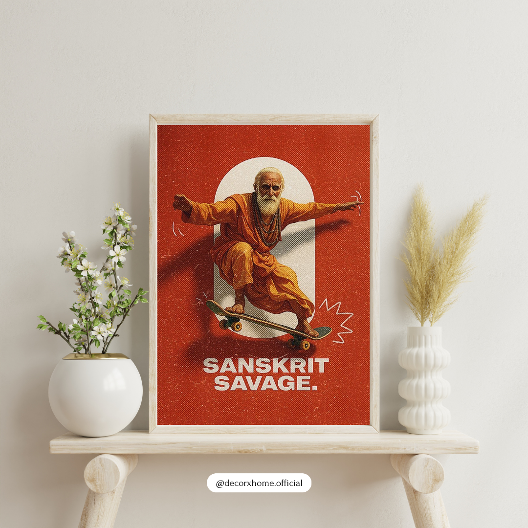 Sanskrit Savage – Epic Skate Monk Retro Wall Poster