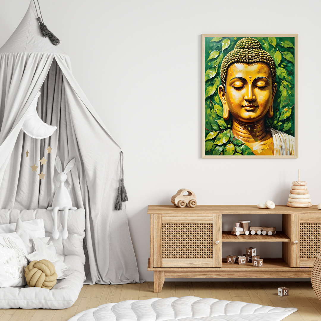 Golden Buddha Spiritual Wall Poster – Peace & Enlightenment 🕊️✨
