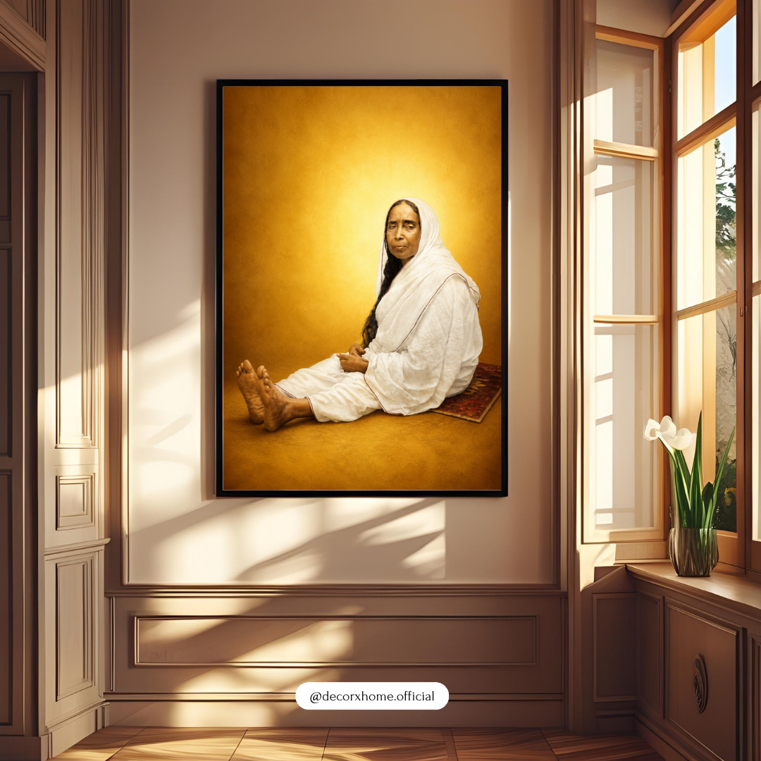 Spiritual Serenity Wall Art – Holy Mother Portrait in Golden Aura | Peaceful Meditation Decor for Living Room & Temple Space | Decorxhome