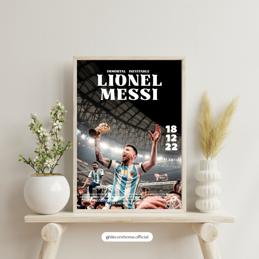 Lionel Messi World Champion Poster | Football GOAT Wall Art | Stadium Celebration Print by DecorxHome
