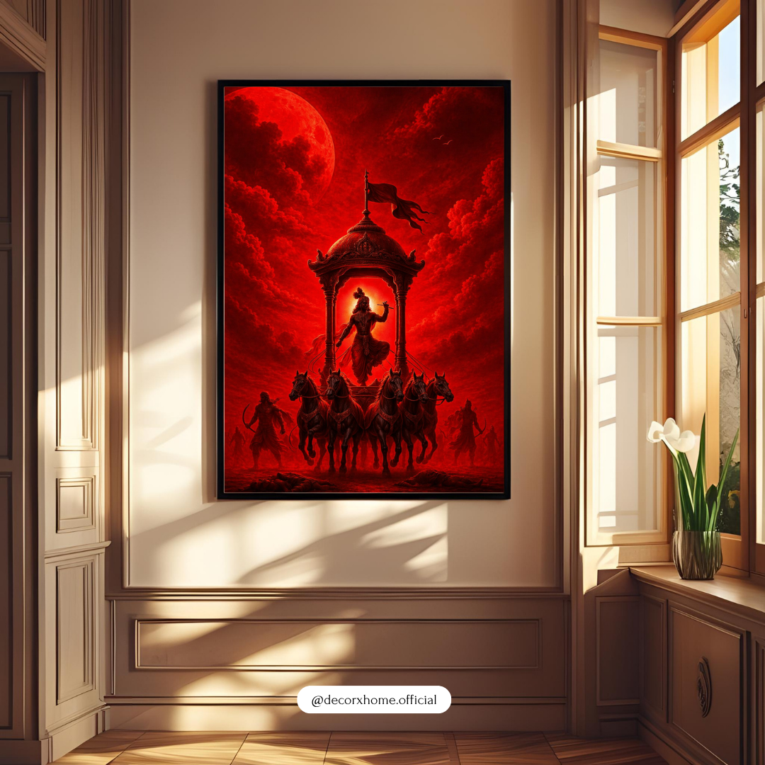 Little Warrior Krishna Chariot Poster – Mythological Kids Room Wall Art | Decorxhome
