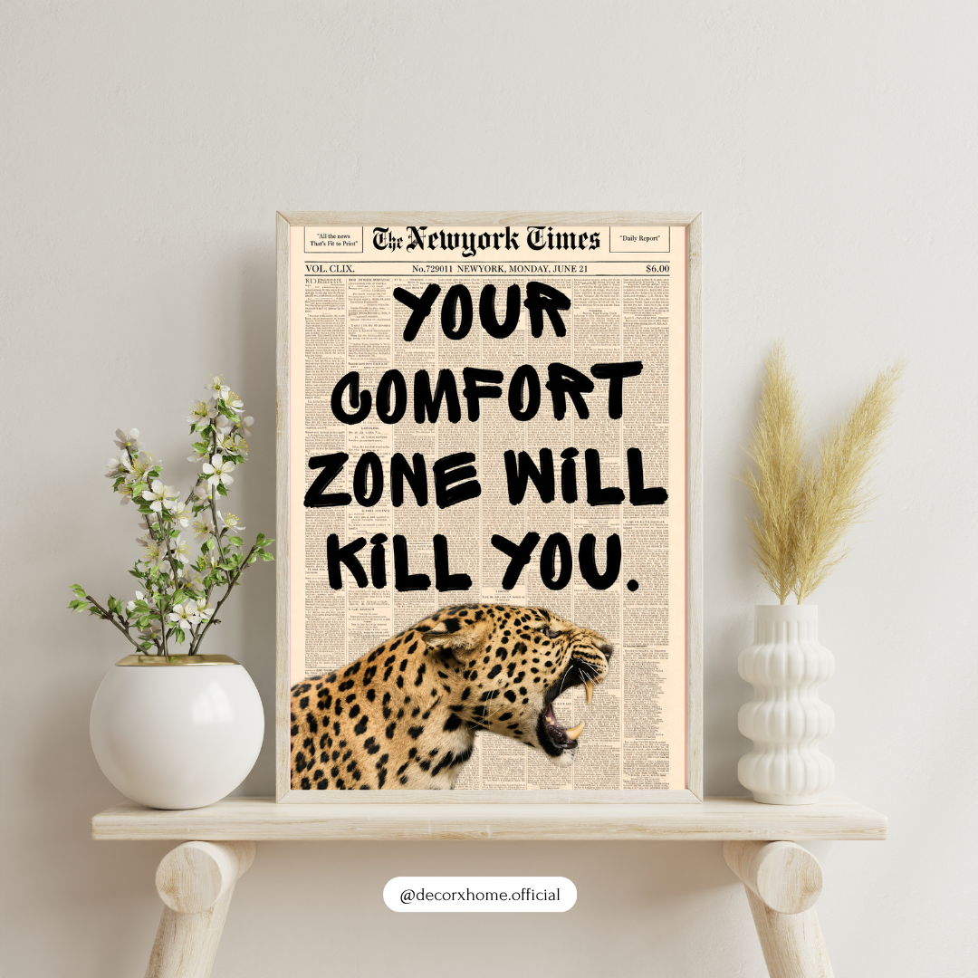 Comfort Zone Leopard Motivational Poster | Bold Inspirational Typography Wall Art by DecorxHome