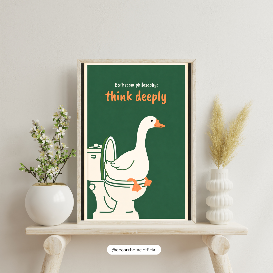 Bathroom Philosophy: Think Deeply Duck Poster | Funny Bathroom Wall Art by DecorxHome