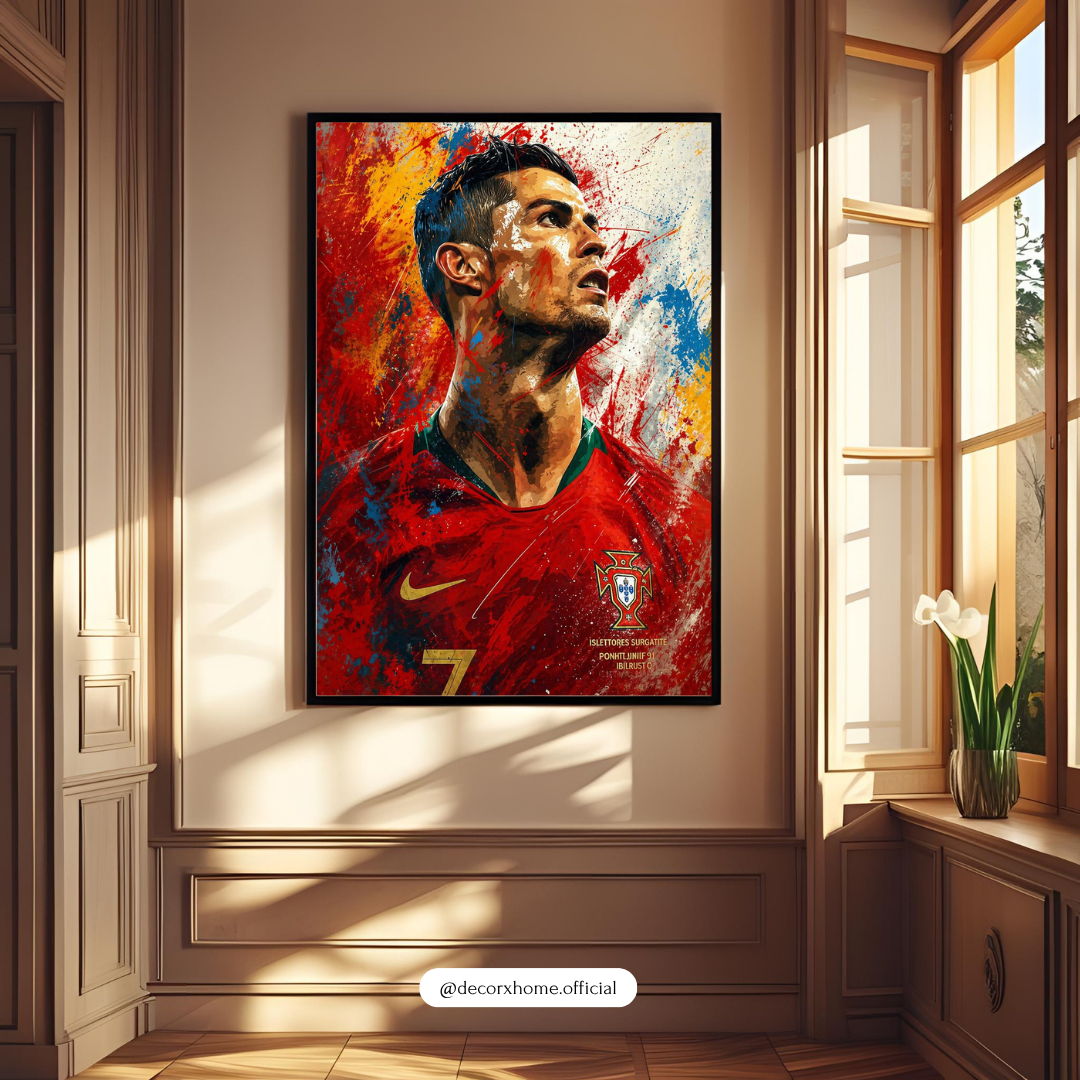 Cristiano Ronaldo Abstract Art Poster with Frame – Football Legend Wall Decor for Bedroom & Gaming Room