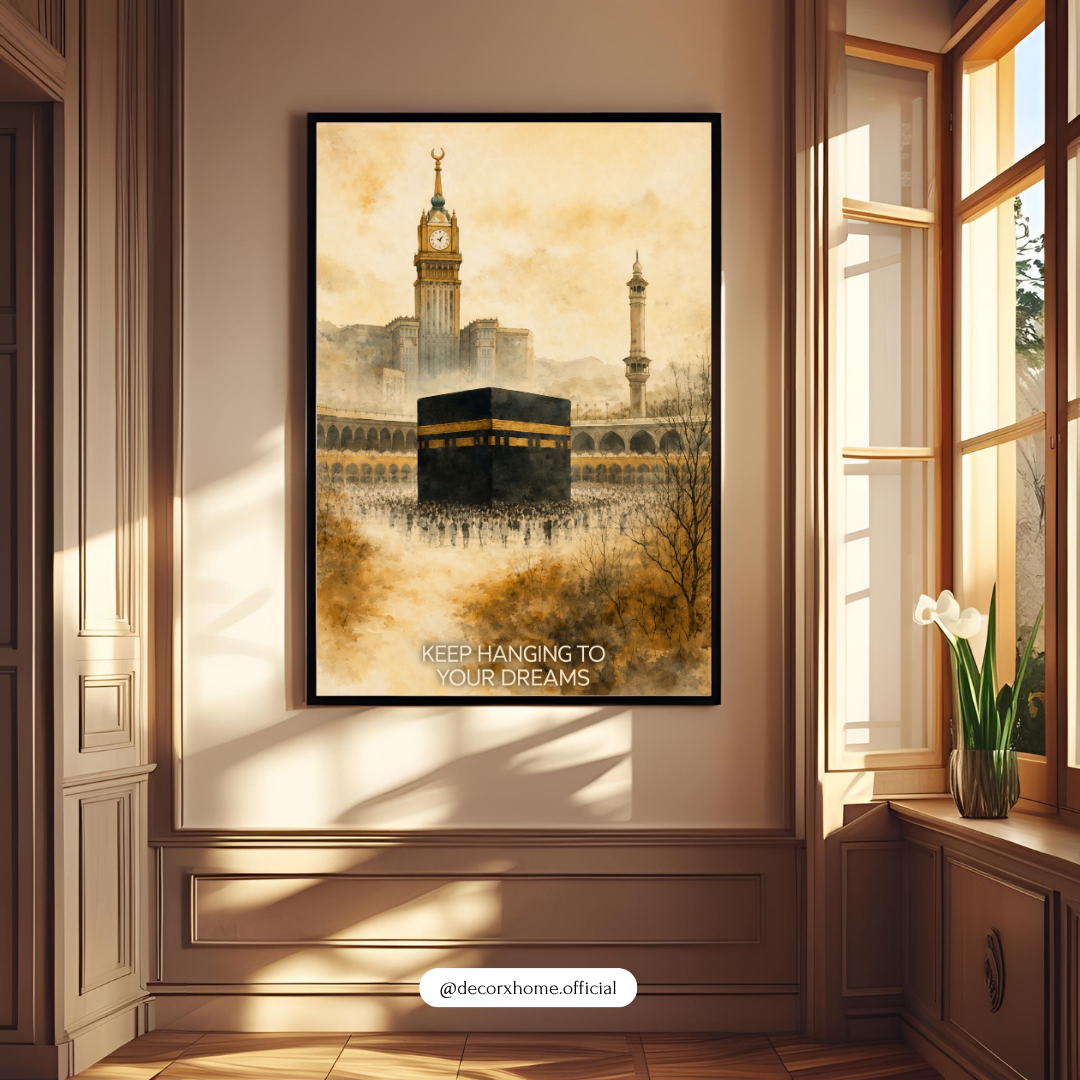 Kaaba Spiritual Wall Art Poster | Islamic Sacred Mecca Print with Motivational Quote | Elegant Faith Decor | Decorxhome