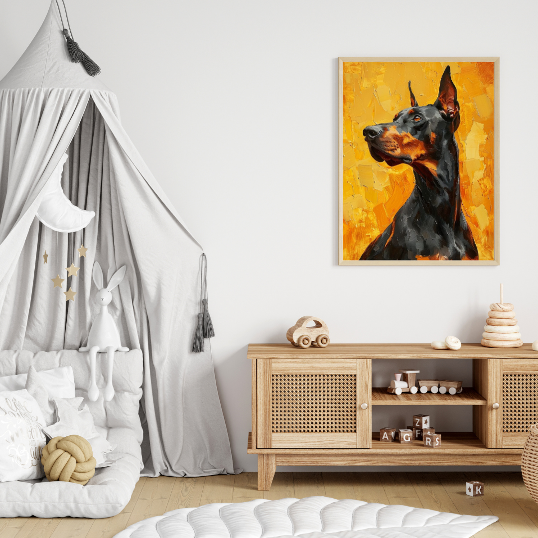 Majestic Doberman Wall Art – Framed Animal Print for Home &amp; Office Decor