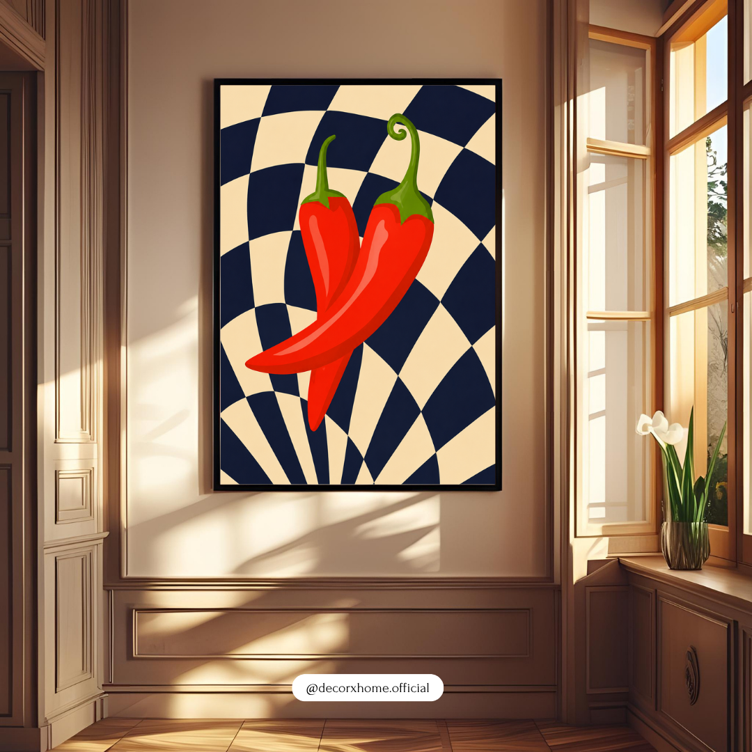 Retro Red Chili – Bold Abstract Kitchen Wall Art Poster | DecorxHome
