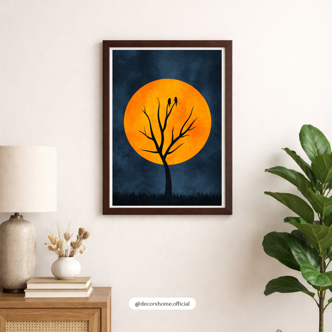 Moonlit Tree Silhouette Wall Art Poster – Modern Nature Home Décor by Decorxhome