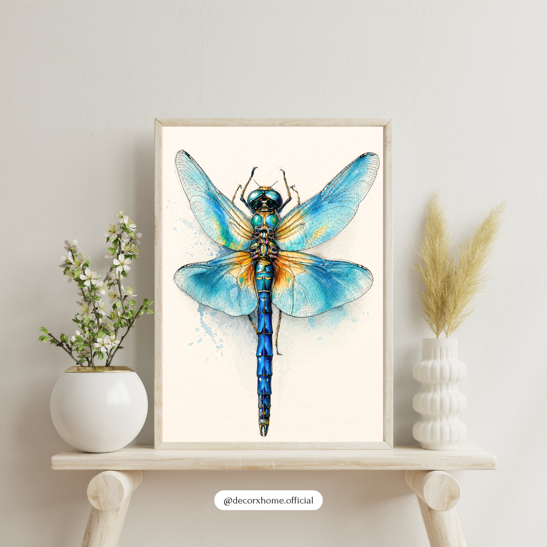 Blue Dragonfly Watercolor Poster | Elegant Nature Insect Wall Art by DecorxHome