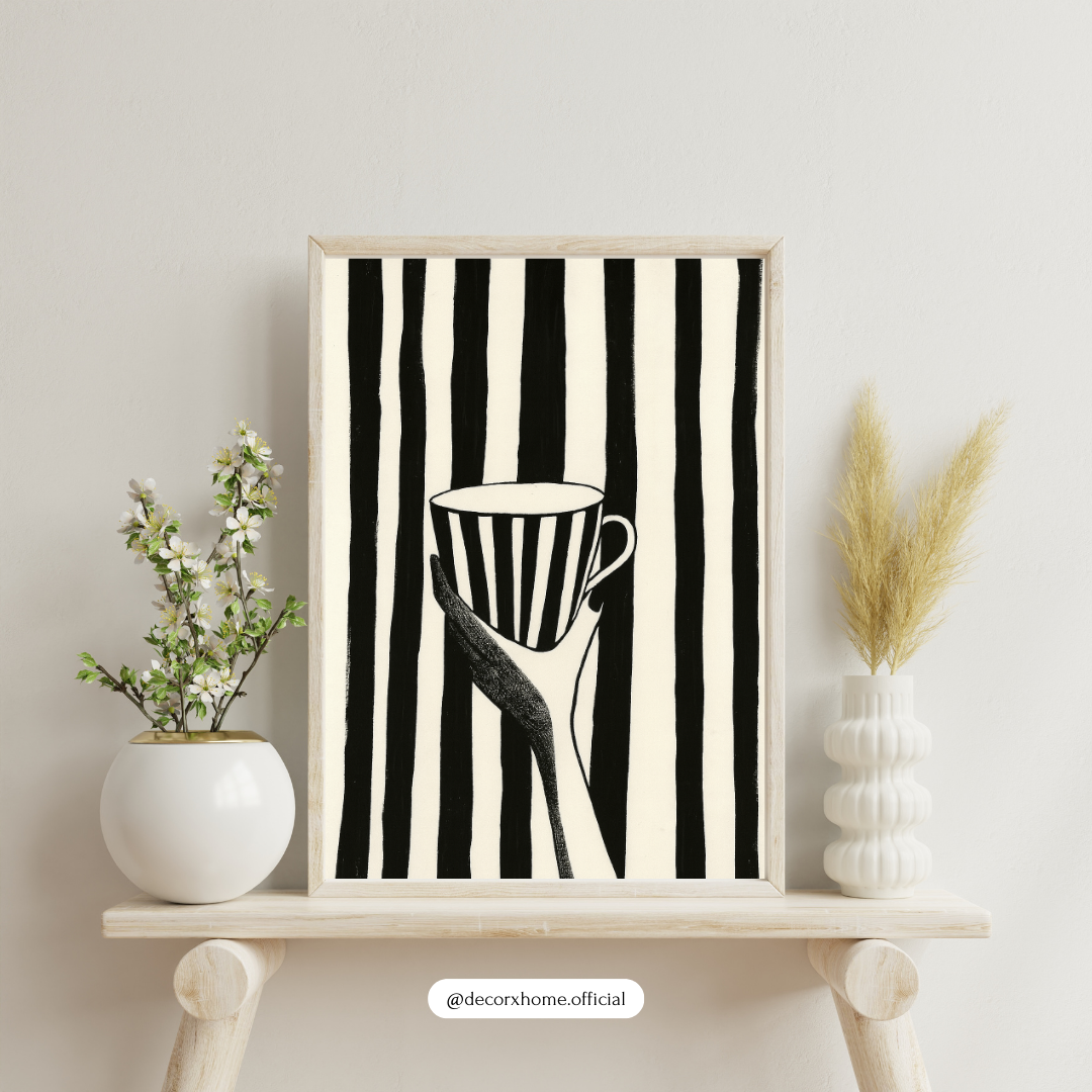 Monochrome Coffee Art Poster – Minimalist Aesthetic Wall Decor