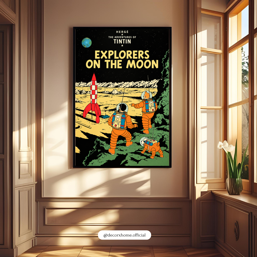 Tintin Explorers on the Moon Poster – Vintage Space Adventure Wall Art