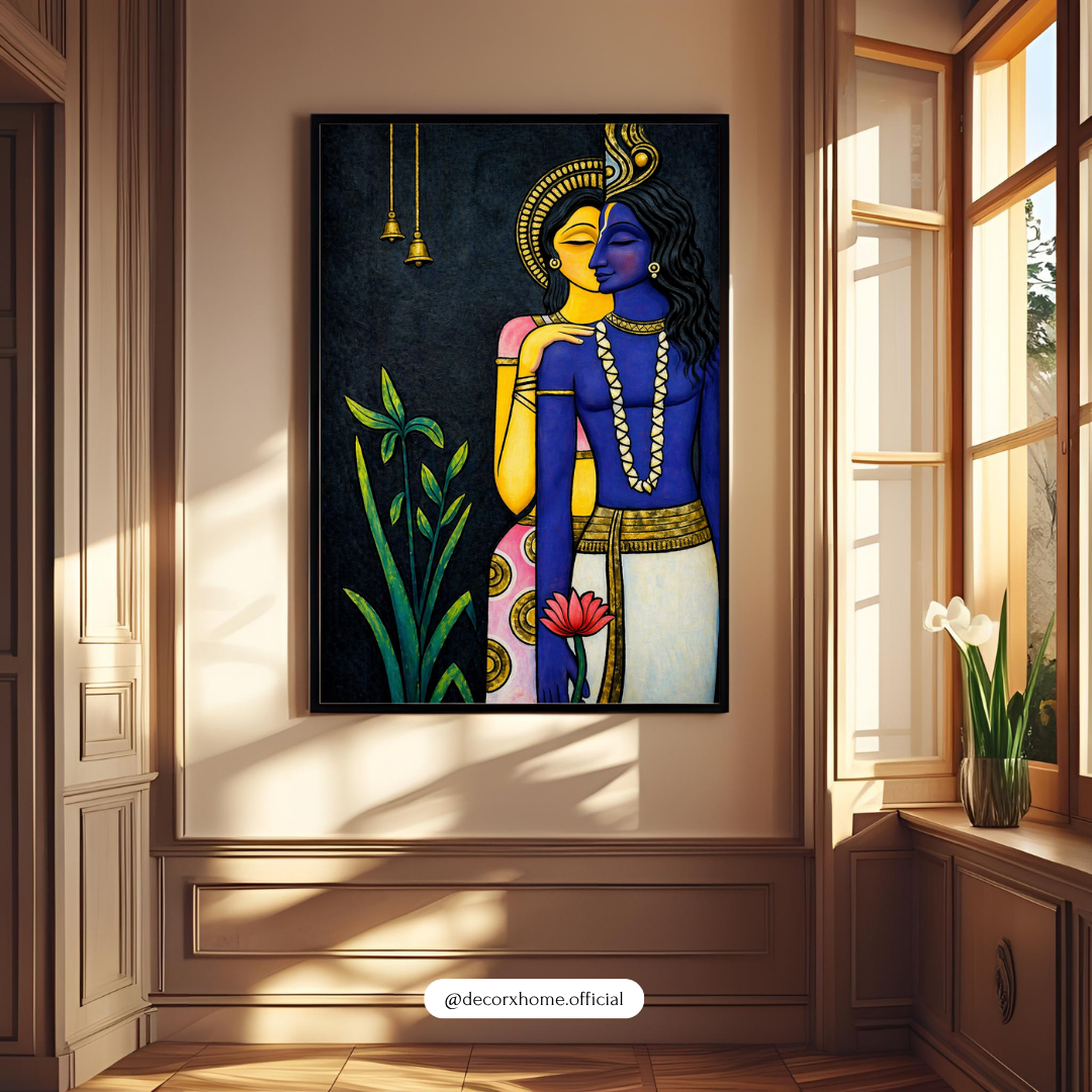 Radha Krishna Minimal Wall Art Poster – Modern Spiritual Love Painting | Decorxhome