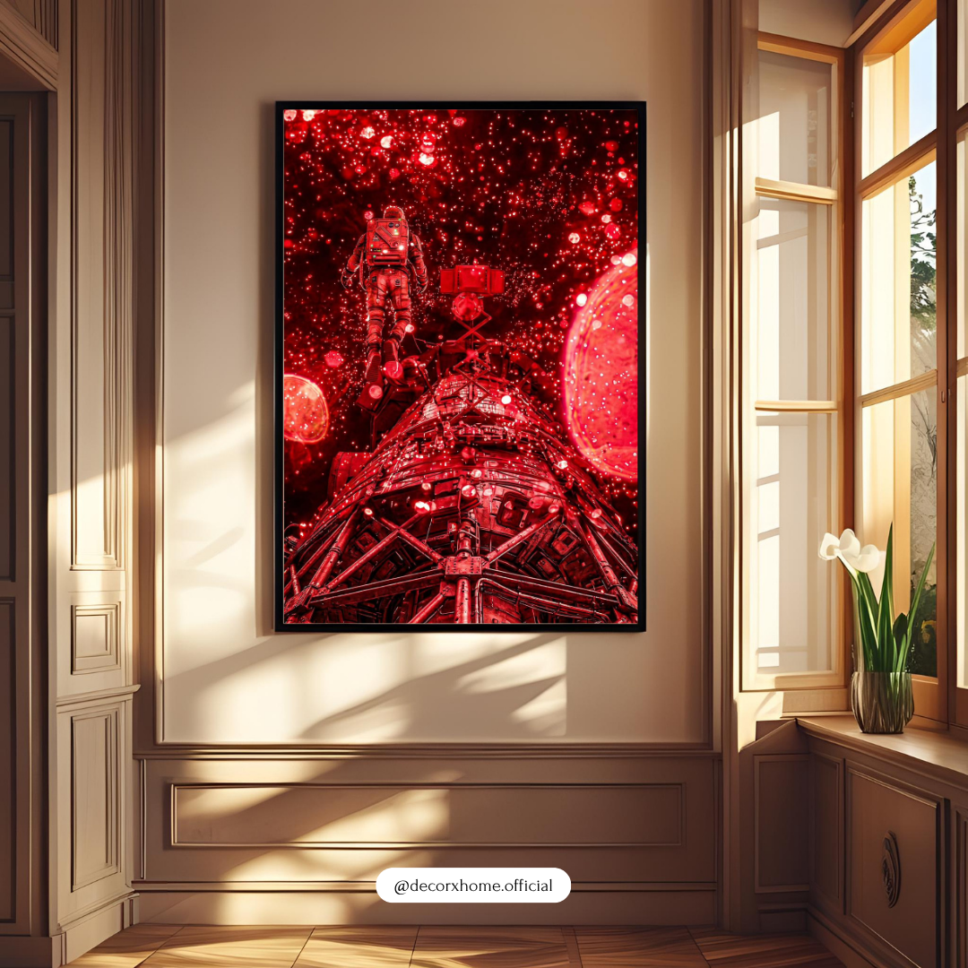 Project Hail Mary Red Galaxy Astronaut Poster | Futuristic Spacewalk Wall Art | Bold Sci-Fi Decor | Abstract Cosmic Print | Decorxhome