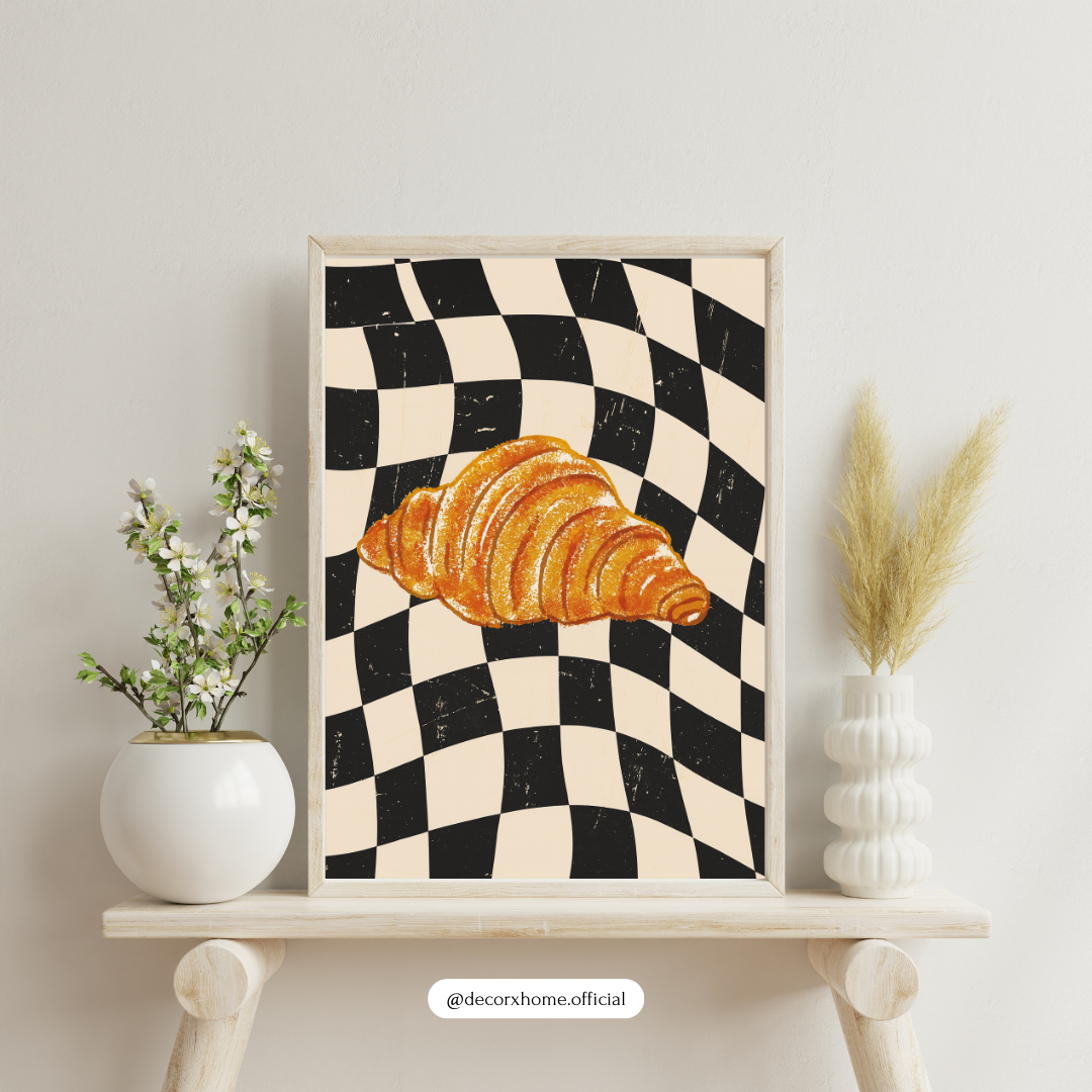 Golden Croissant Pop Art Poster – Café Aesthetic Wall Decor