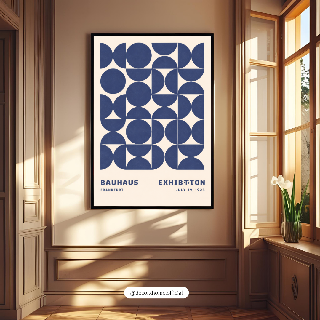 Bauhaus Geometric Exhibition Poster | Minimalist Blue Abstract Wall Art | Decorxhome