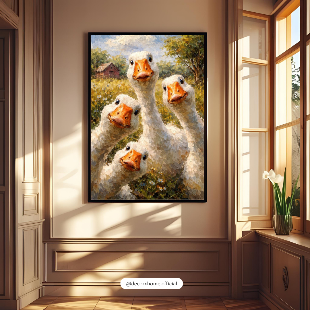 Cute Duck Family Painting Wall Art | Farmhouse Animal Poster | Whimsical Nature Decor | Decorxhome