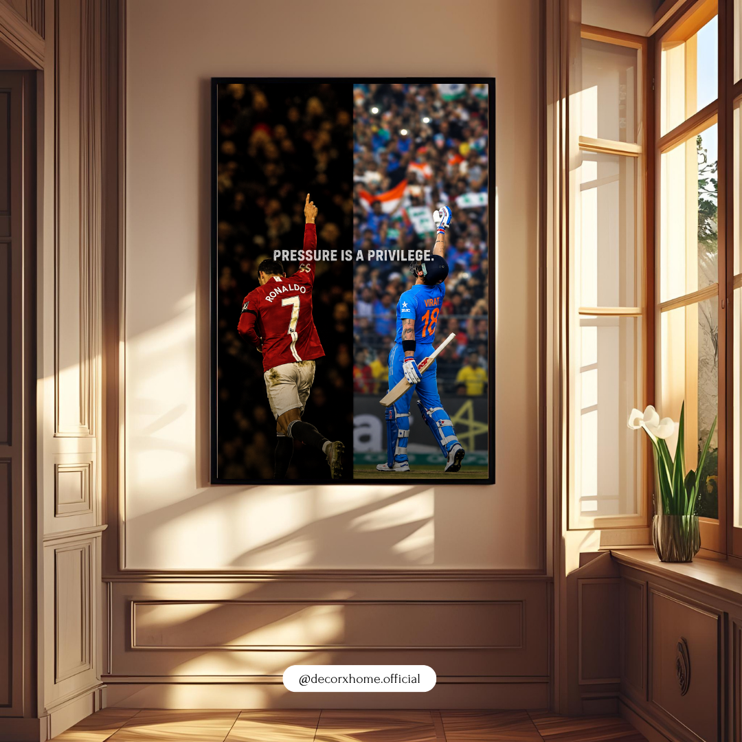 Cristiano Ronaldo & Virat Kohli “Pressure Is a Privilege” Wall Art Poster – Football & Cricket Legends | Sports Decor