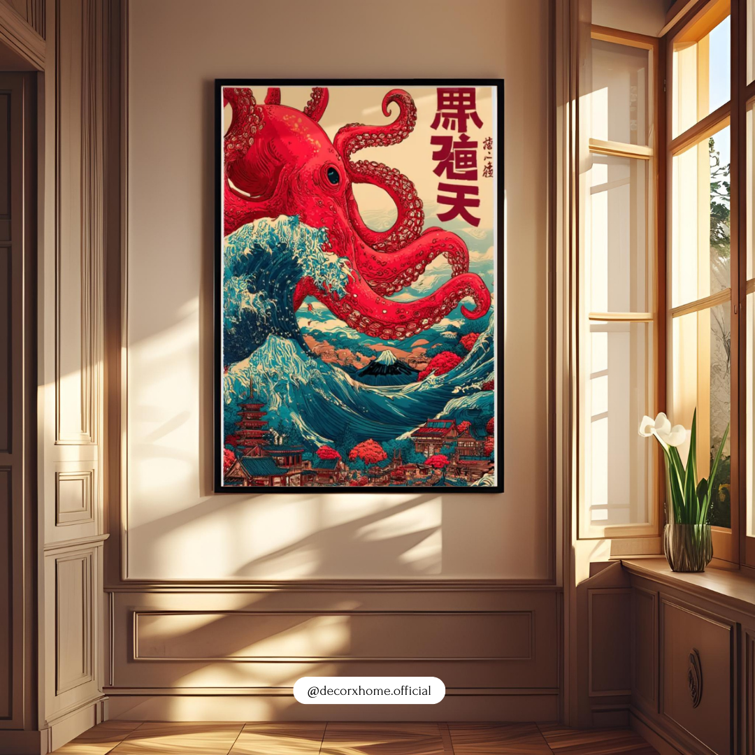 Giant Octopus Japanese Wave Poster – Ukiyo-e Inspired Ocean Wall Art | Decorxhome
