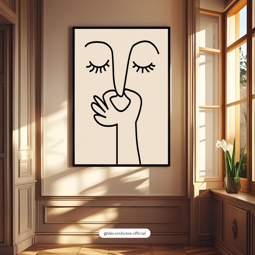 Minimal Line Art Face Poster – Abstract One Line Drawing | Modern Aesthetic Wall Decor (Framed)
