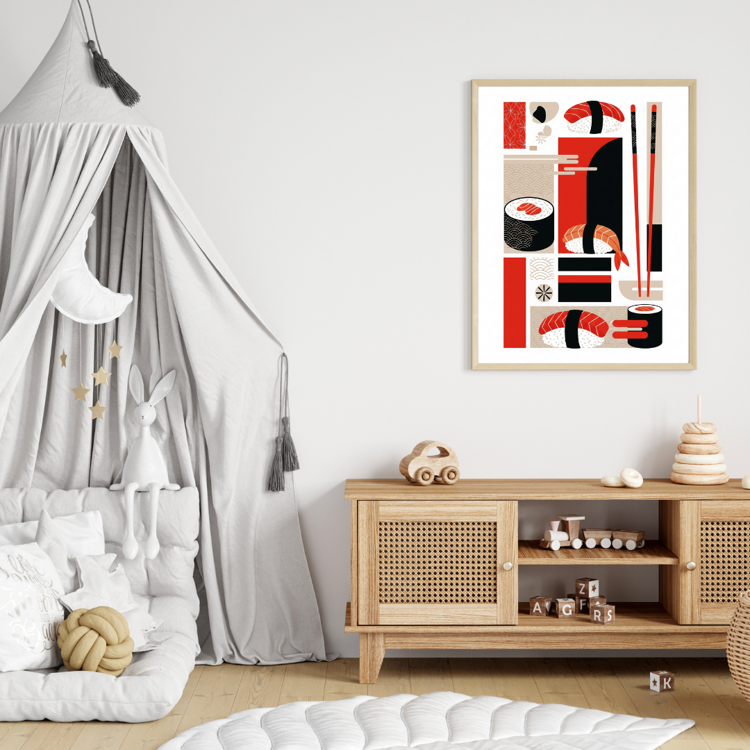 Modern Japanese Sushi Art Wall Poster – Minimalist Kitchen & Dining Decor