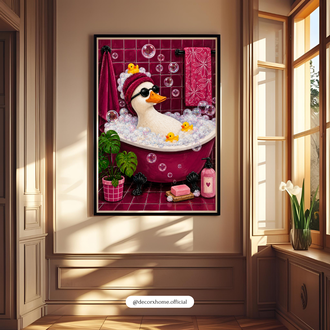 Cute Duck Bath Wall Art – Fun & Quirky Bathroom Decor Poster