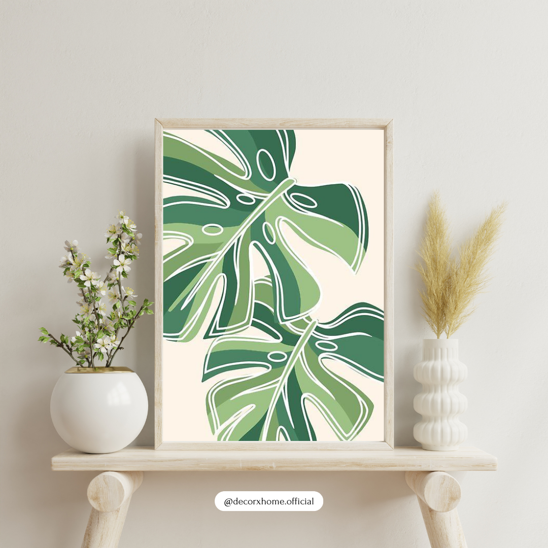 Monstera Leaf Botanical Poster – Minimal Green Nature Wall Art