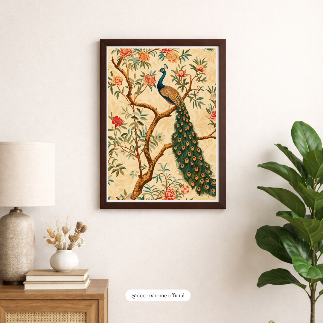 Decorxhome – Royal Peacock Floral Vintage Wall Art Poster