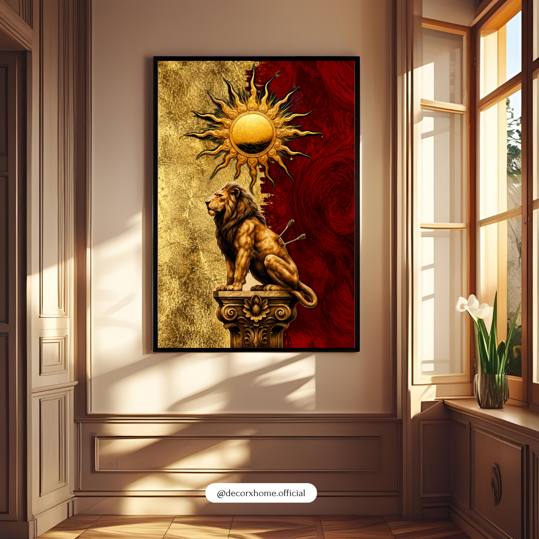 Royal Lion & Sun Wall Art – Golden Luxury Poster & Framed Art