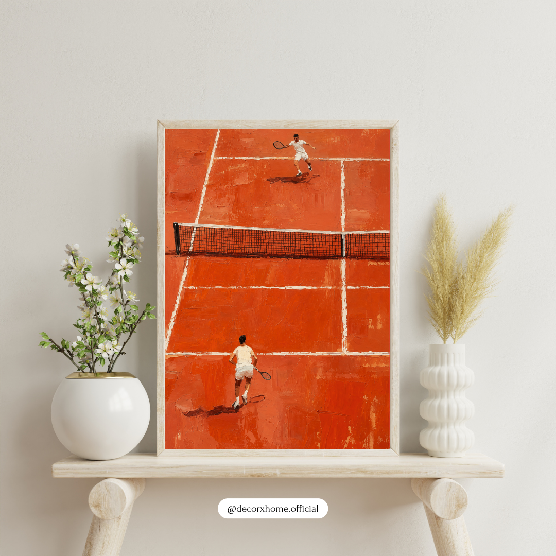 Decorexhome Clay Court Tennis Match Wall Art Poster | Modern Sports Canvas Print | Minimalist Tennis Home Decor