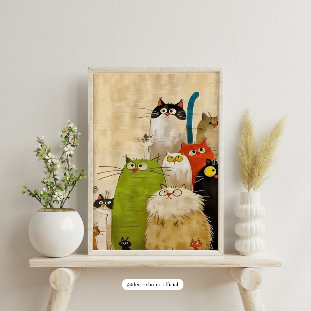 Quirky Cats Illustration Poster – Cute & Colorful Animal Wall Art