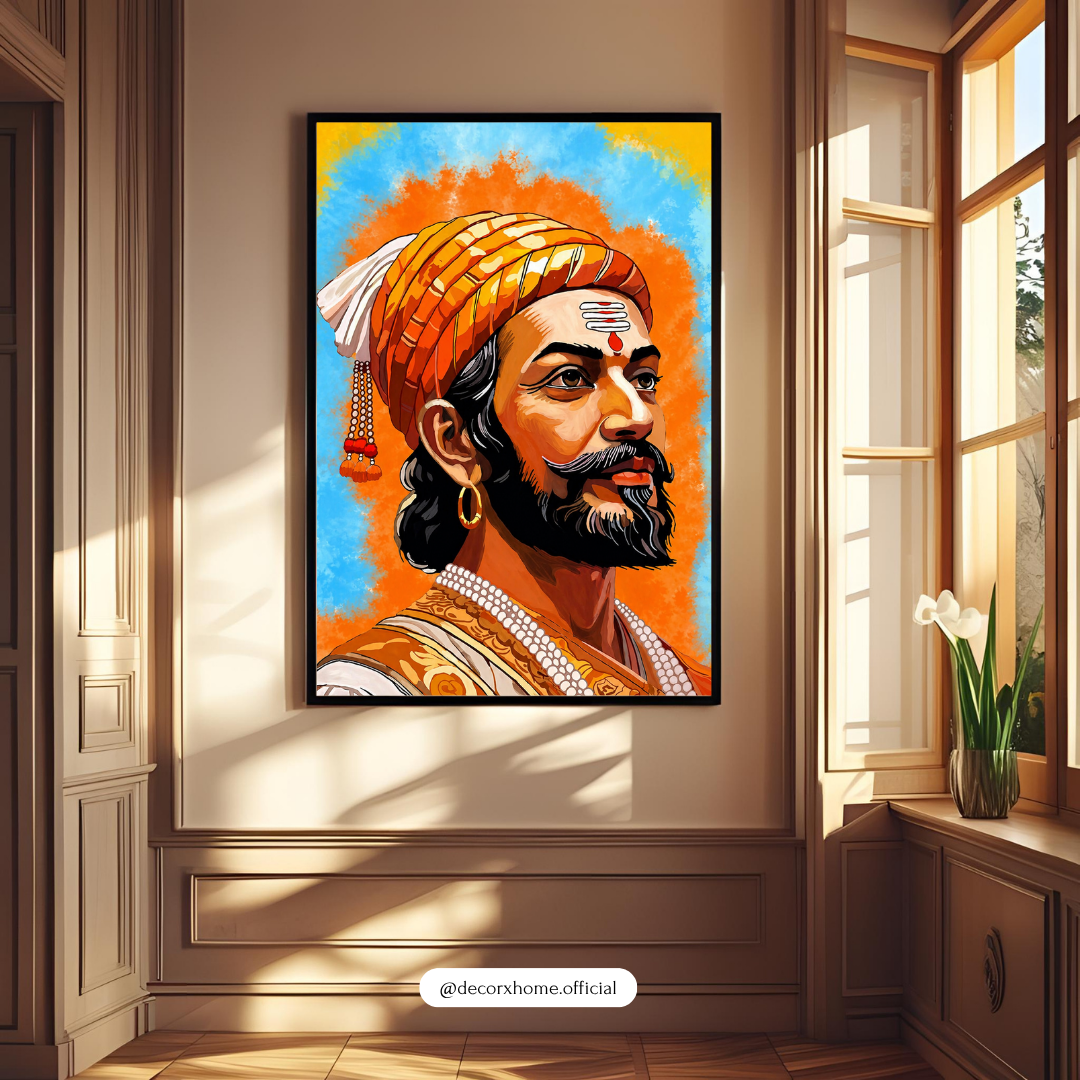 Chhatrapati Shivaji Maharaj Wall Art Poster – Maratha Warrior King Portrait | Bold Traditional Indian Artwork for Home, Office & Study | Decorxhome