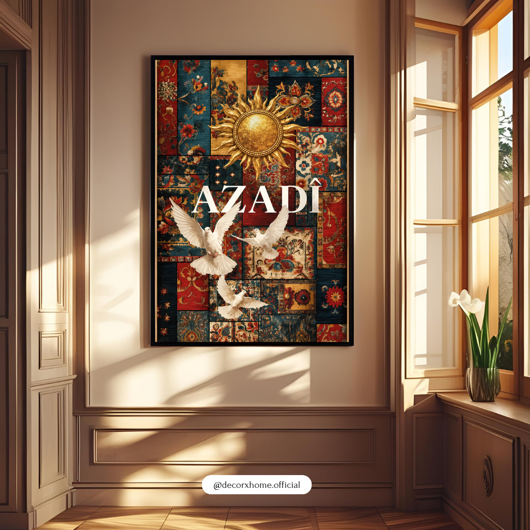 Azadi Freedom Poster – Indian Independence Patriotic Wall Art with Flying Doves | Decorxhome