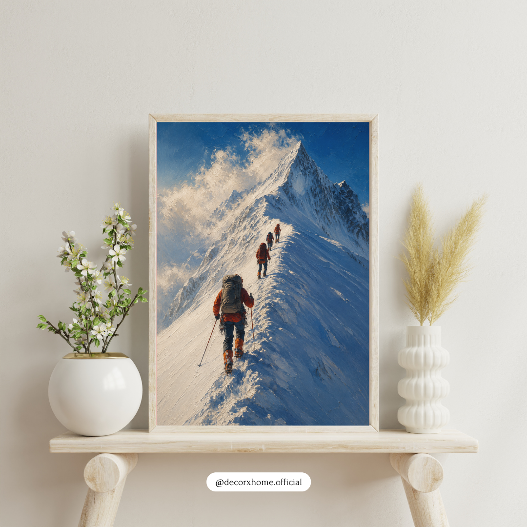 Decorexhome Summit Ridge Expedition Wall Art Poster | Snow Mountain Adventure Canvas Print | Alpine Climbing Home Decor