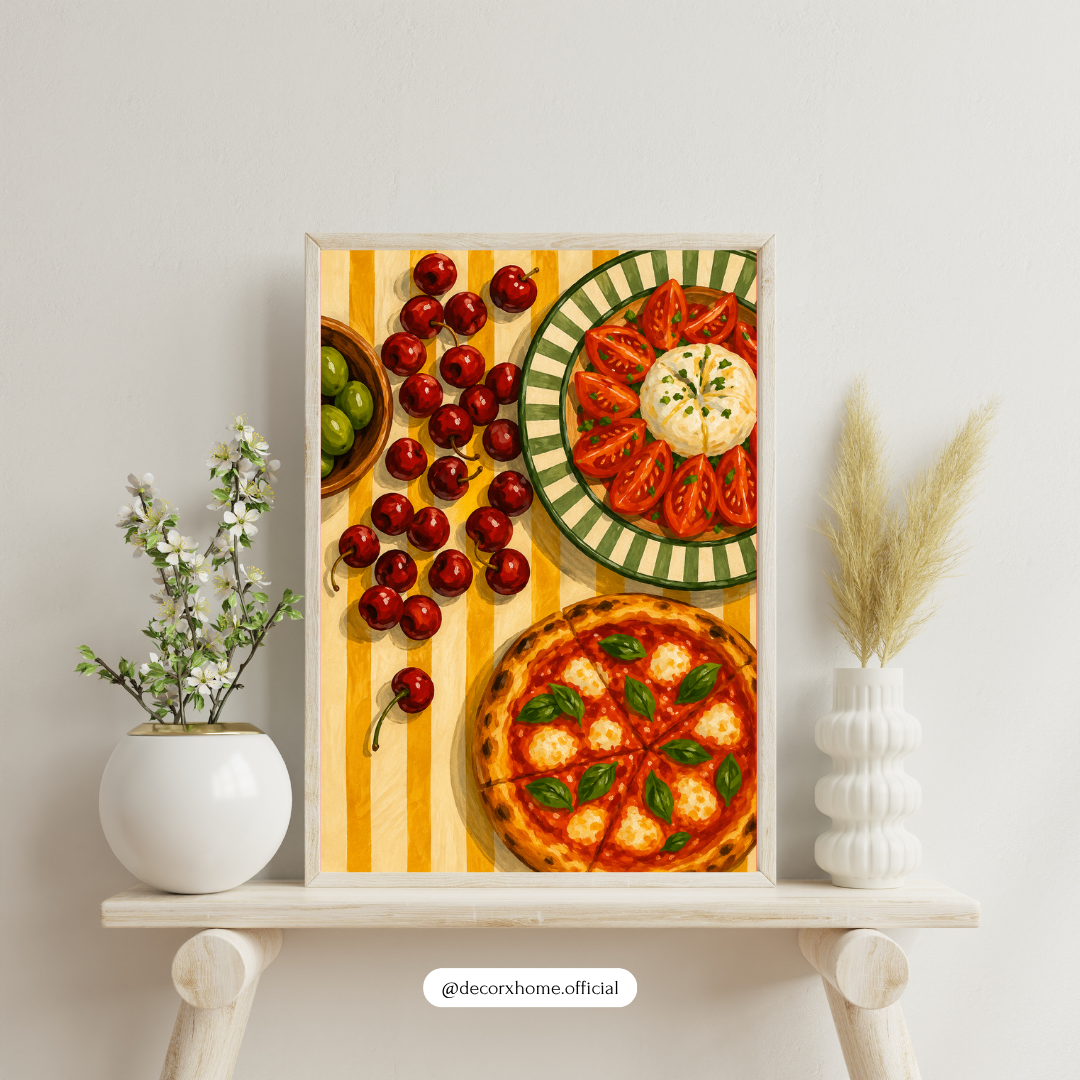 Italian Food Kitchen Poster | Pizza & Tomato Wall Art Print | Modern Culinary Decor | Decorexhome