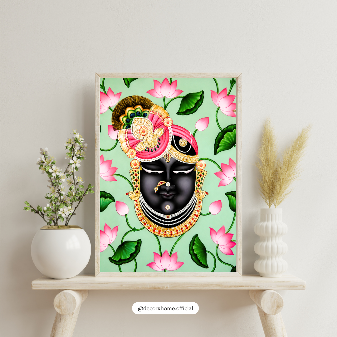 Shreenathji Lotus Floral Poster | Spiritual Krishna Wall Art by DecorxHome