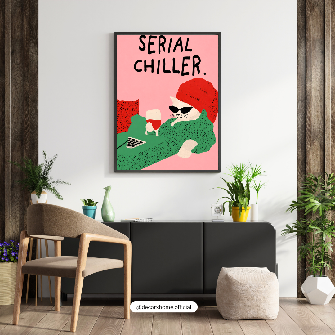 Serial Chiller Cat Poster | Funny Minimalist Cat Wall Art by DecorxHome