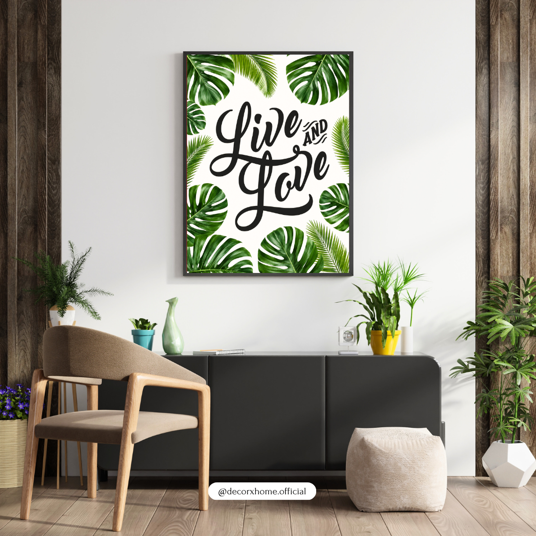 Live & Love Tropical Typography Poster – Inspirational Botanical Wall Art