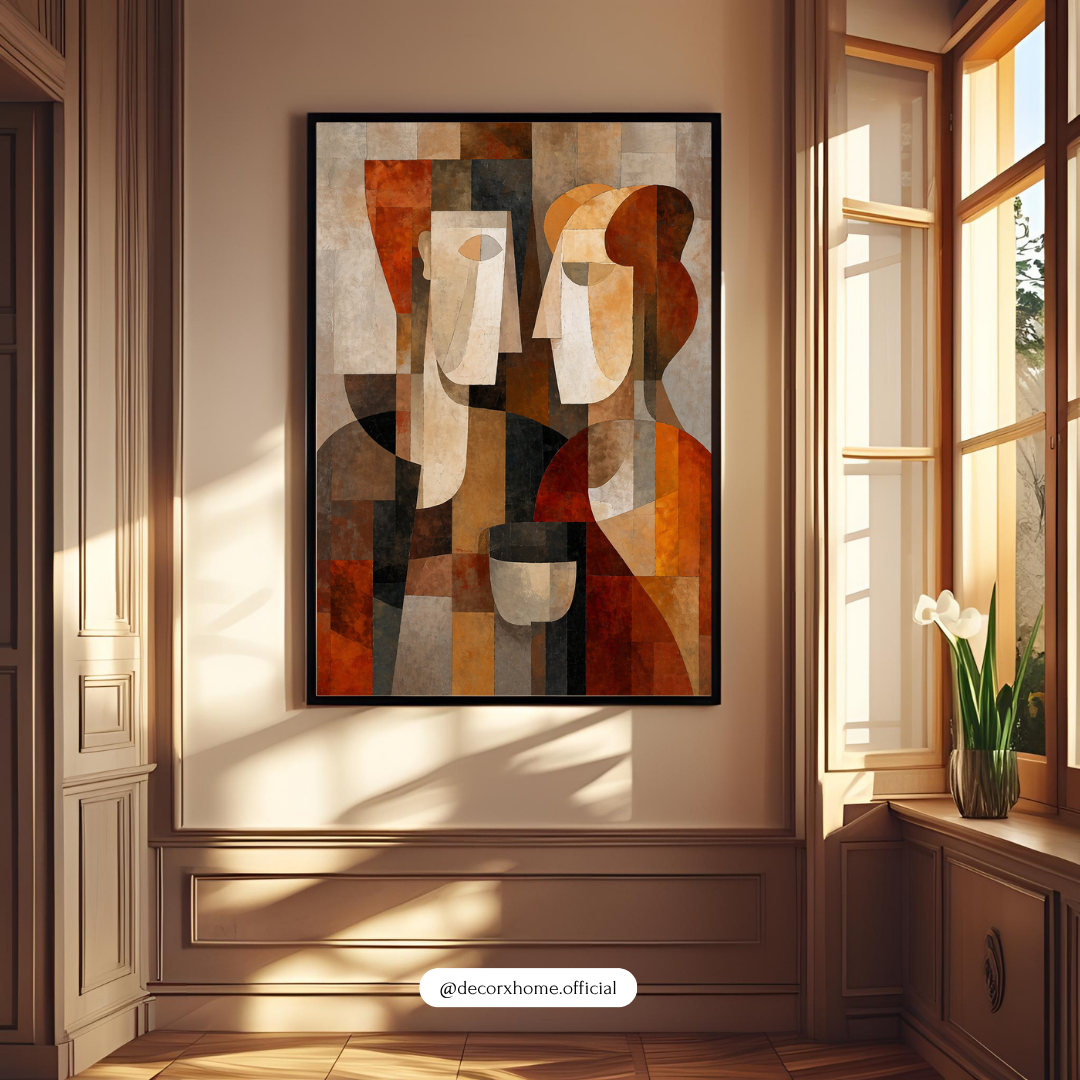 Abstract Faces Wall Art Poster – Modern Geometric Canvas Print | Minimalist Aesthetic Decor (Framed)