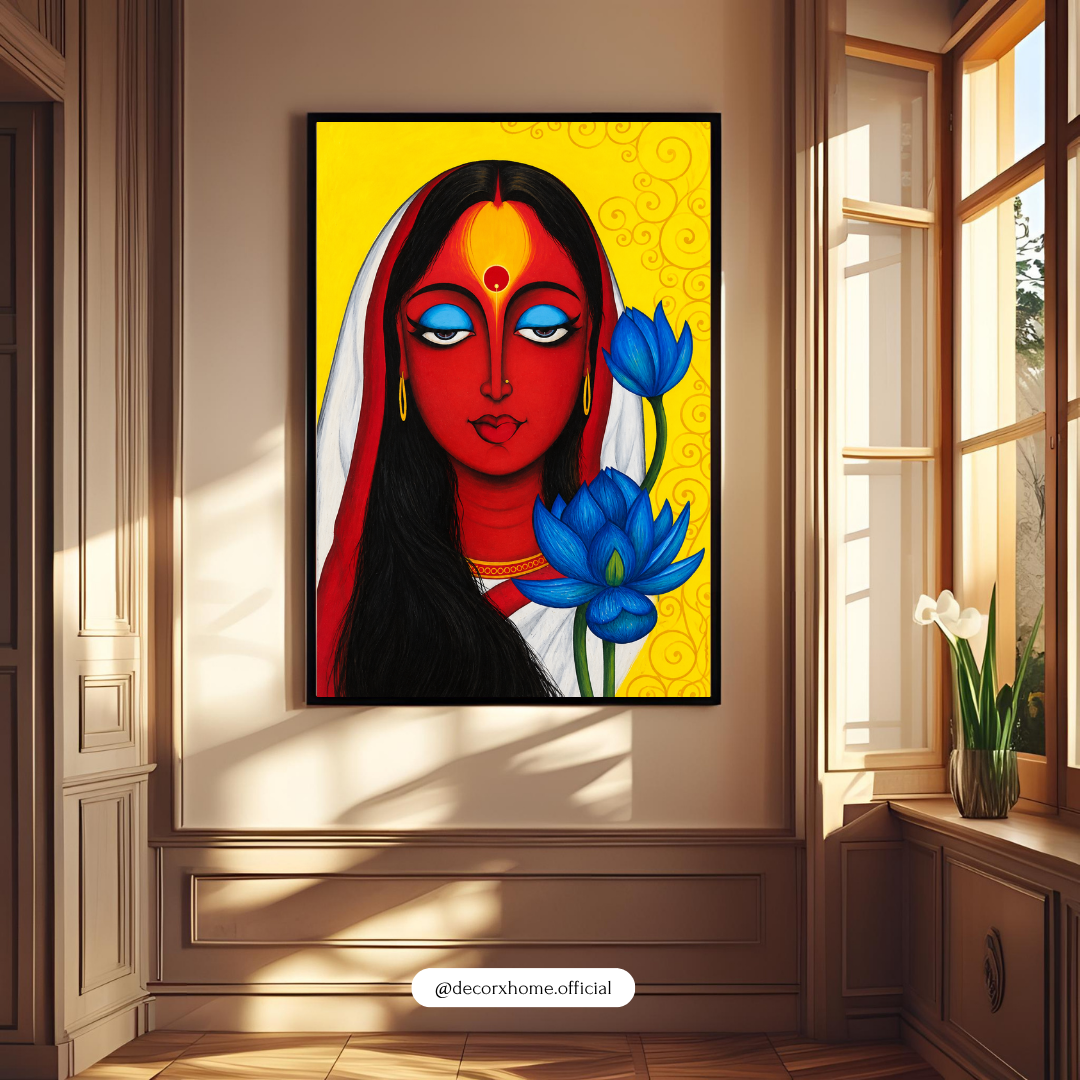 Decorexhome Divine Kali Maa Poster | Blue Lotus & Goddess Kali Wall Art