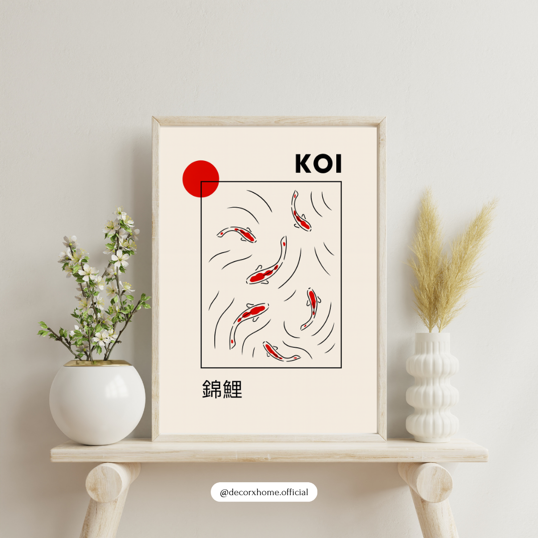 Minimal Koi Fish Poster – Japanese Zen Art Wall Decor