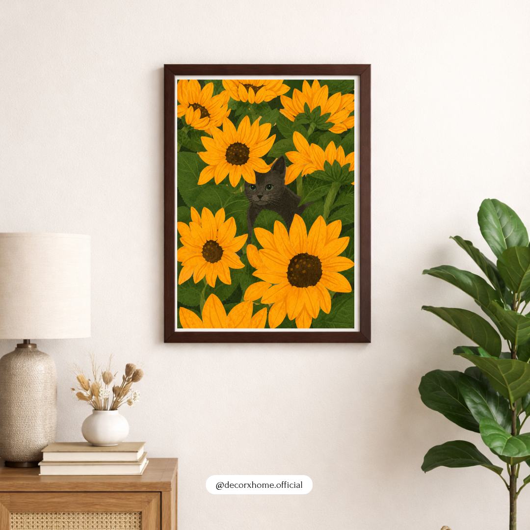 Decorxhome – Sunflower Cat Meadow Wall Art Poster