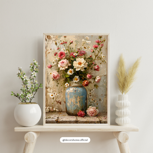 Vintage Floral Bouquet Wall Art Poster | Rustic Cottagecore Botanical Decor