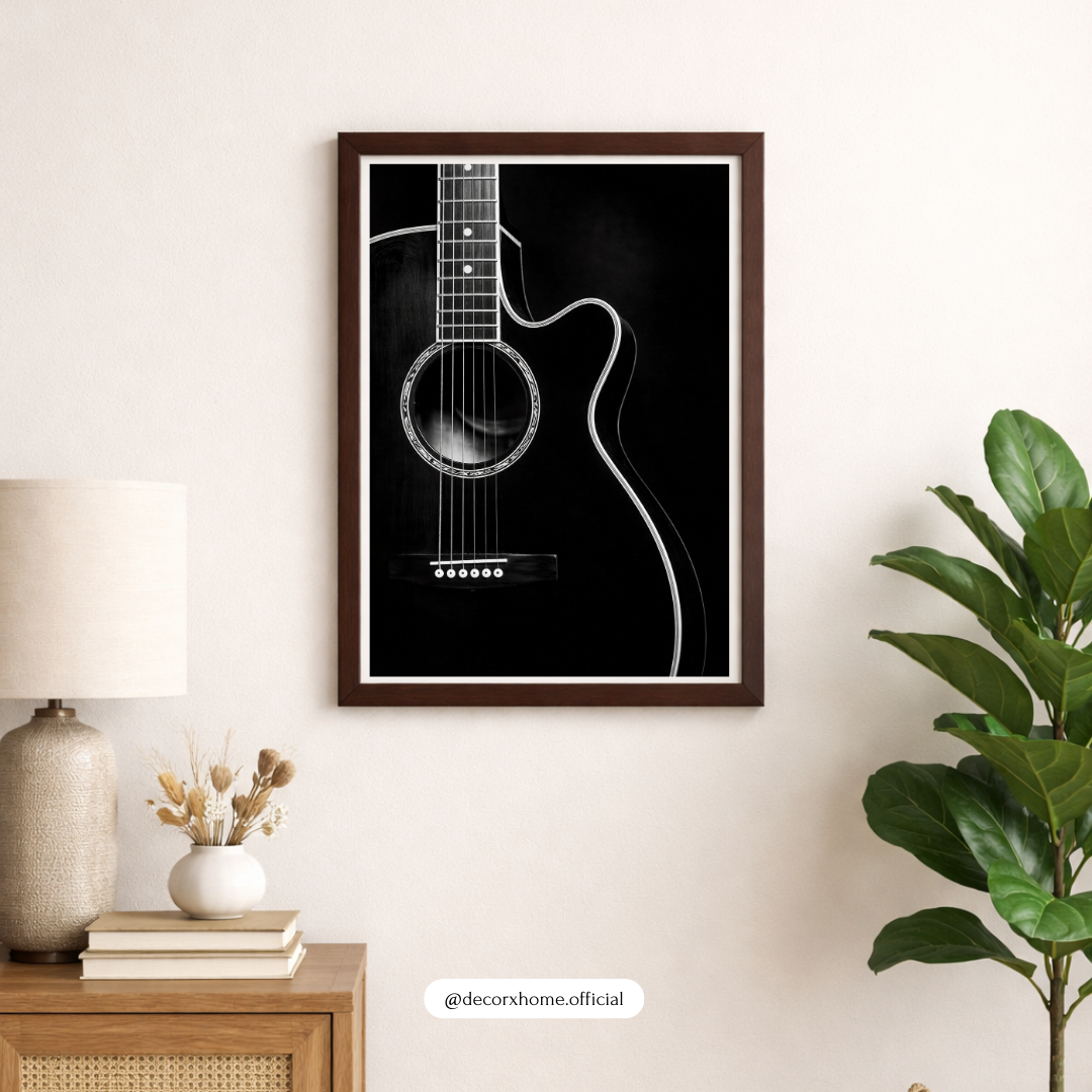 Minimal Black Guitar Wall Art Poster – Modern Music-Themed Home Décor by Decorxhome