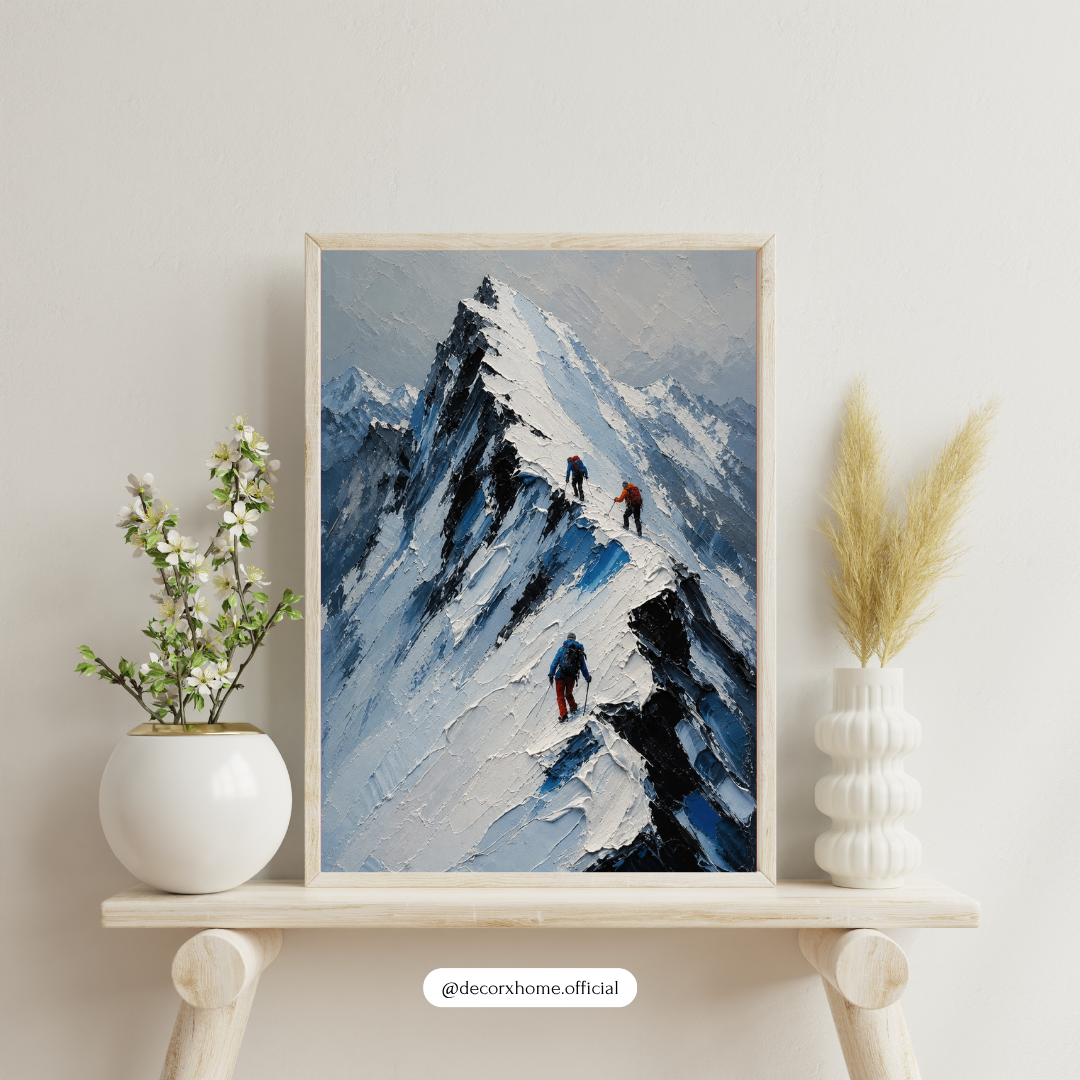 Decorexhome Summit Ascent Wall Art Poster | Snow Mountain Climbing Canvas Print | Adventure Landscape Home Decor