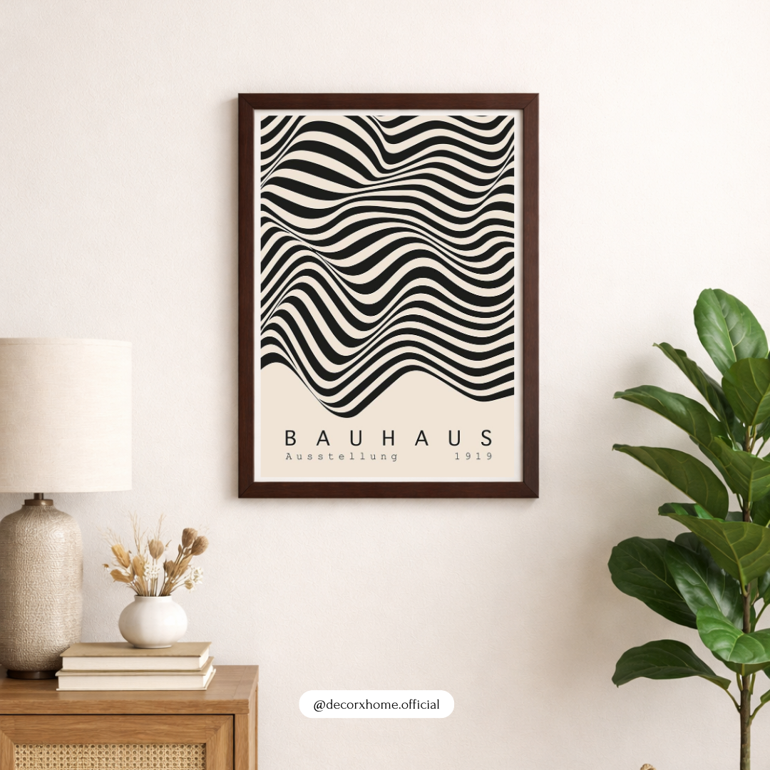 Bauhaus Wave Abstract – Minimal Black & White Wall Poster by Decorxhome